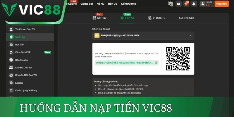 Hướng dẫn nạp tiền VIC88 đơn giản cho newbie