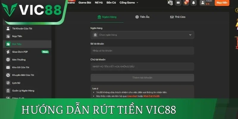 Hướng dẫn rút tiền VIC88 nhanh thắng hiện nay